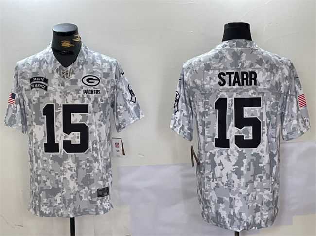 Men's Green Bay Packers #15 Bart Starr 2024 F.U.S.E. Arctic Camo Salute to Service Limited Football Stitched Jersey